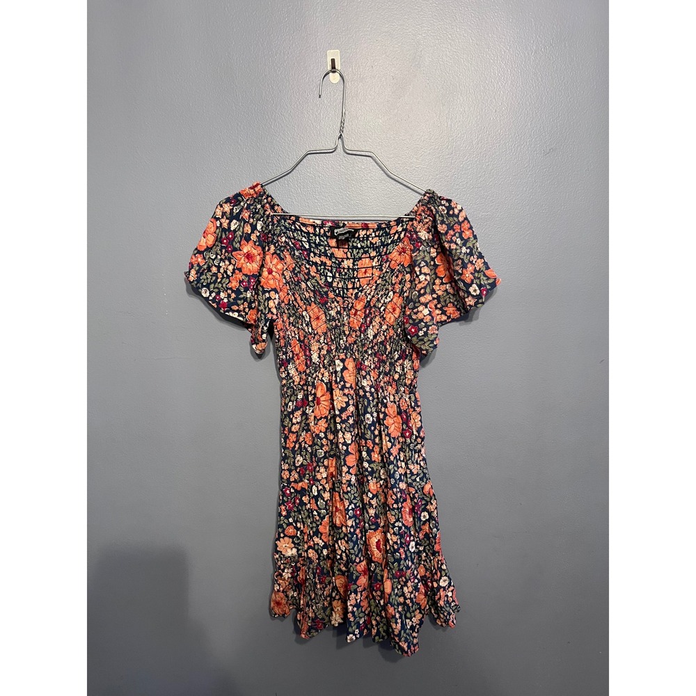 Angie Floral 100% Rayon Mini‎ Dress SZ MD Boho Hippie Festival Summer Flowy